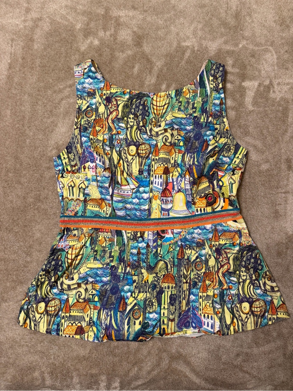 Weston Anthropology “Cityscape”Women's Multicolor Printed Peplum Top